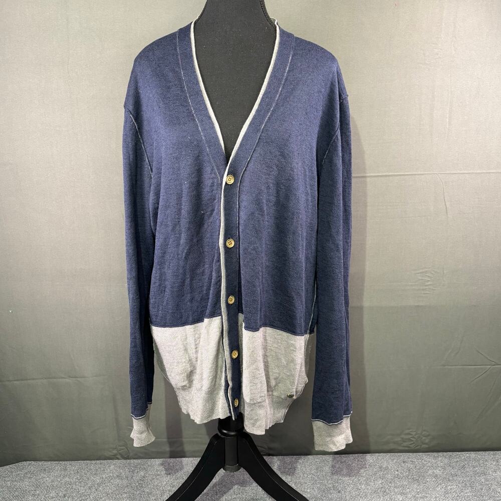 Boss Orange Cardigan Men’s L Knit Linen Cotton Preppy Academia Cozy Blue Gray